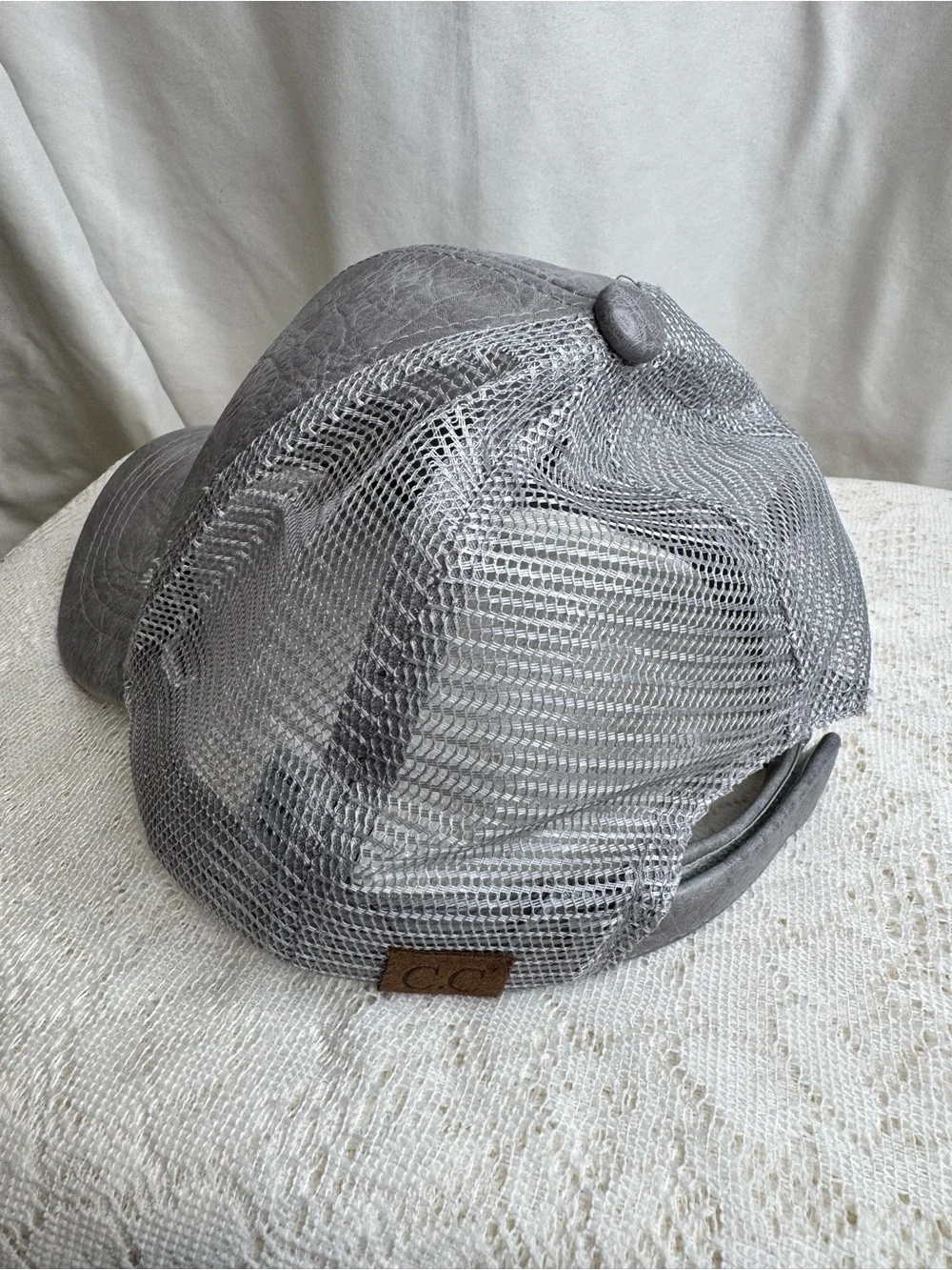C.C Gray Distressed Faux Leather Mesh Trucker Hat Adjustable Baseball Cap